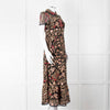 Red Valentino Black Lace Pink and Green Floral Embroidered Midi Dress