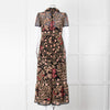 Red Valentino Black Lace Pink and Green Floral Embroidered Midi Dress