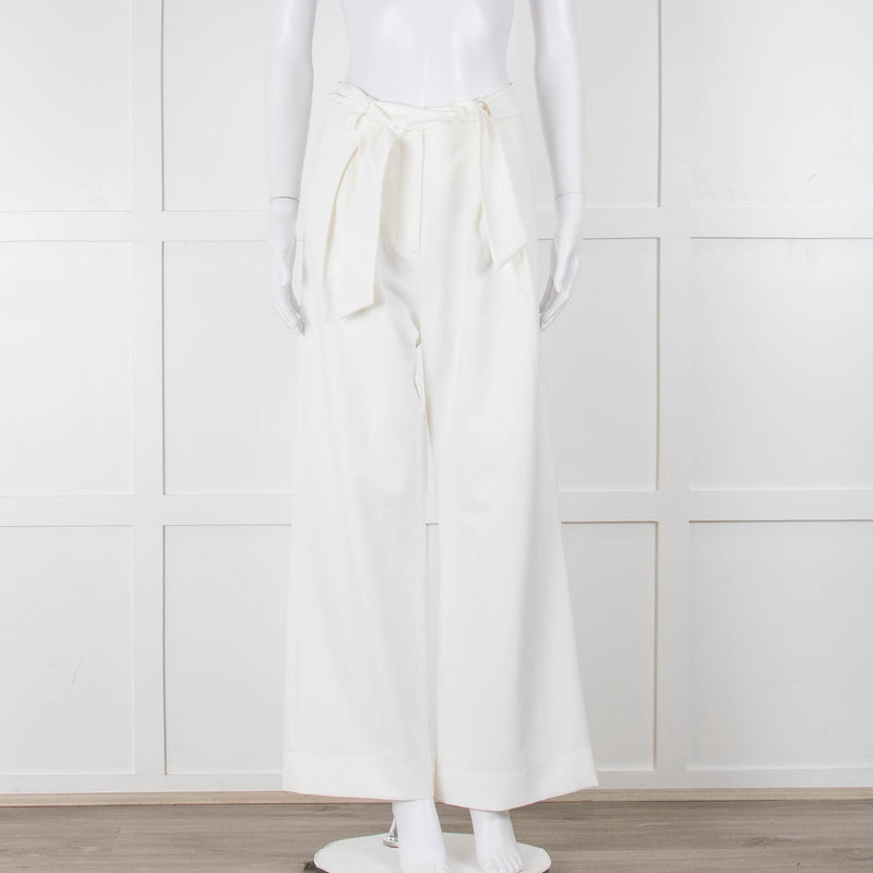 Zoe Milano Cream Belted Wide Trousers