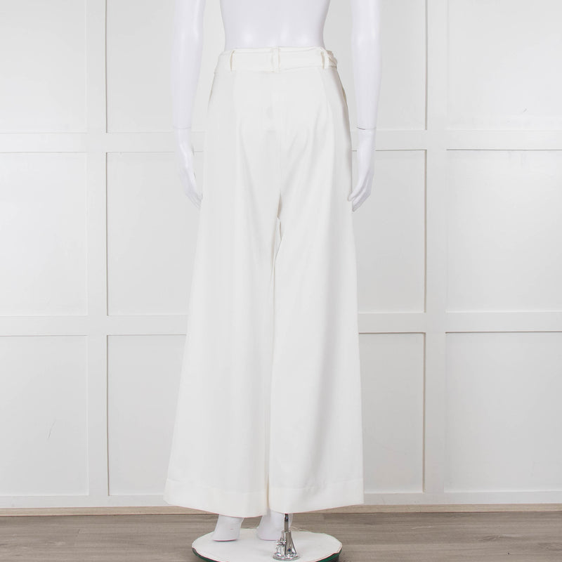 Zoe Milano Cream Belted Wide Trousers