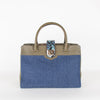 Jimmy Choo Blue Denim Green Leather Trim Tote Bag