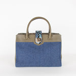 Jimmy Choo Blue Denim Green Leather Trim Tote Bag