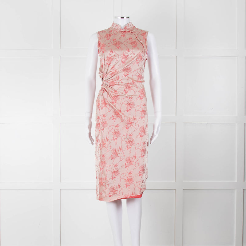 Prada Vintage Pink Cheongsam Pink Brocade Midi Dress (Early 2000s)