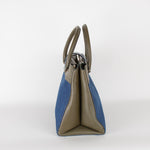 Jimmy Choo Blue Denim Green Leather Trim Tote Bag