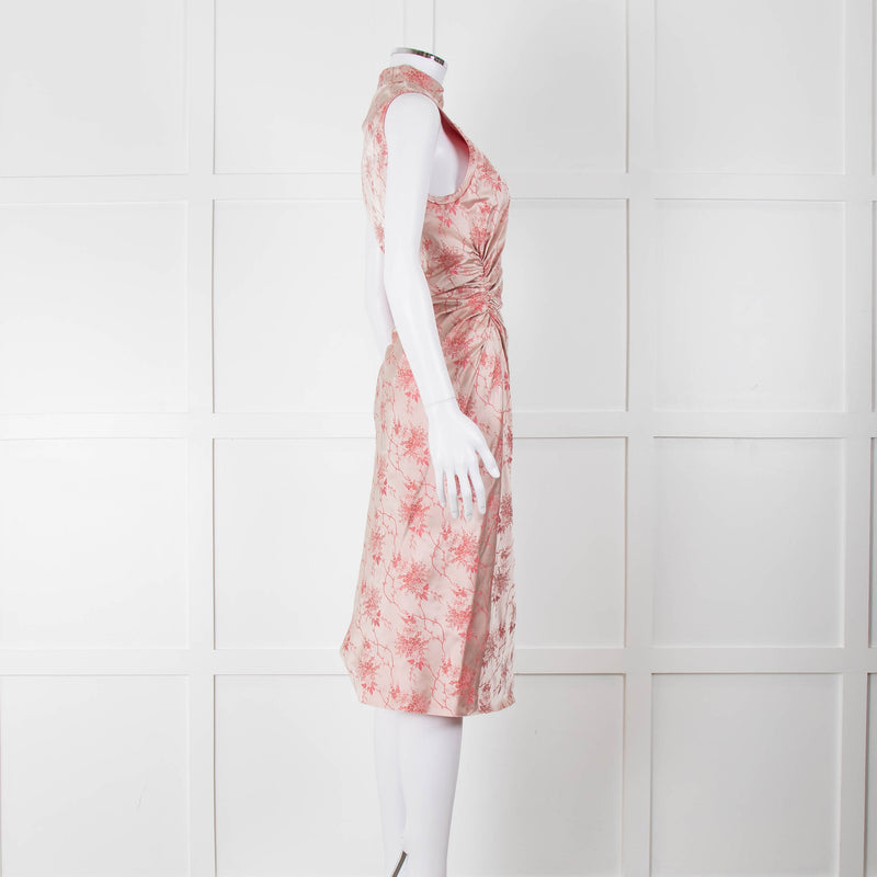 Prada Vintage Pink Cheongsam Pink Brocade Midi Dress (Early 2000s)