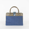 Jimmy Choo Blue Denim Green Leather Trim Tote Bag
