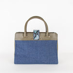 Jimmy Choo Blue Denim Green Leather Trim Tote Bag