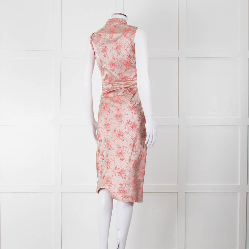 Prada Vintage Pink Cheongsam Pink Brocade Midi Dress (Early 2000s)