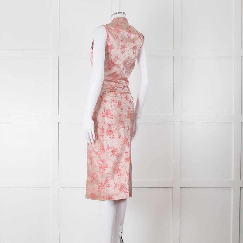 Prada Vintage Pink Cheongsam Pink Brocade Midi Dress (Early 2000s)