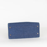 Jimmy Choo Blue Denim Green Leather Trim Tote Bag