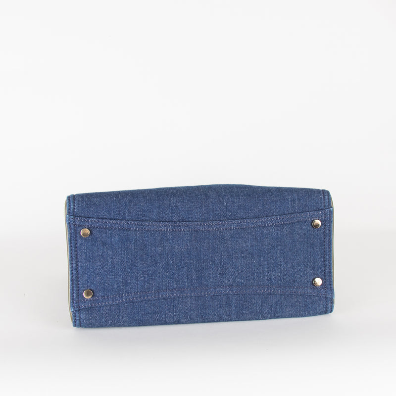 Jimmy Choo Blue Denim Green Leather Trim Tote Bag