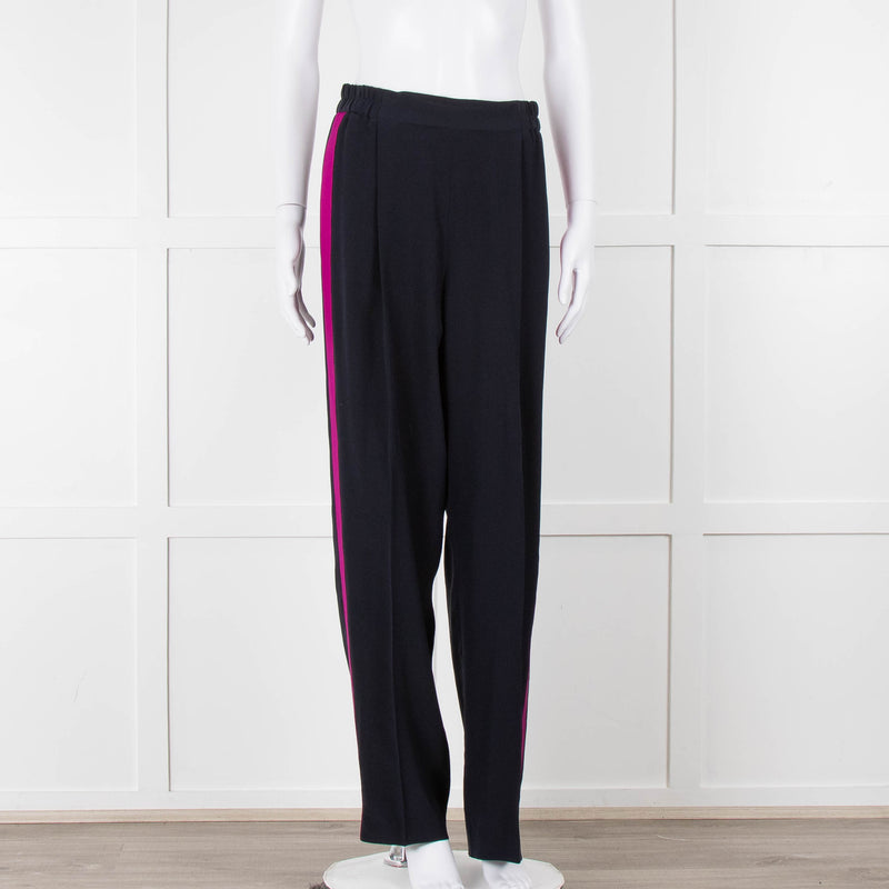 Stella McCartney Navy Blue Pink Side Stripe Silk Trousers