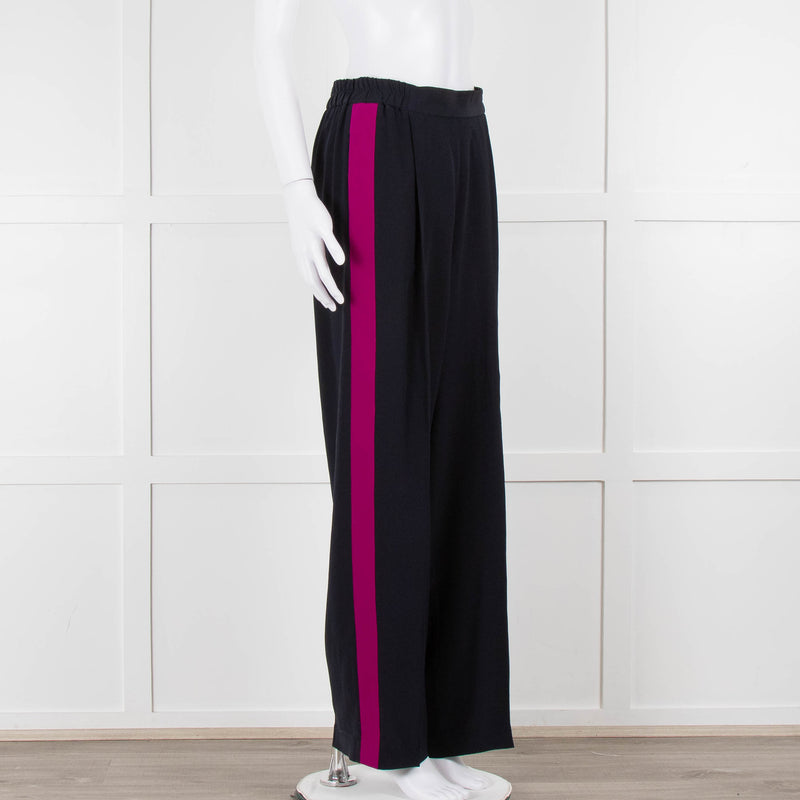 Stella McCartney Navy Blue Pink Side Stripe Silk Trousers
