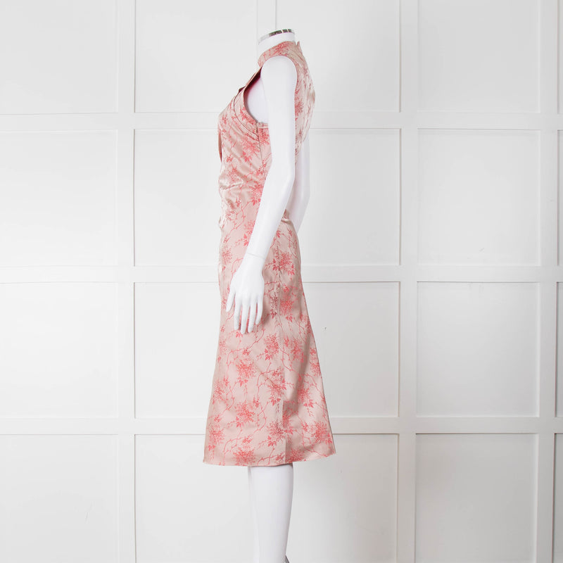 Prada Vintage Pink Cheongsam Pink Brocade Midi Dress (Early 2000s)