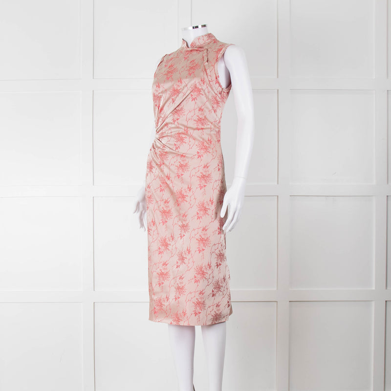 Prada Vintage Pink Cheongsam Pink Brocade Midi Dress (Early 2000s)