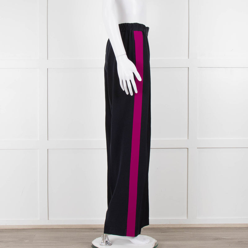 Stella McCartney Navy Blue Pink Side Stripe Silk Trousers