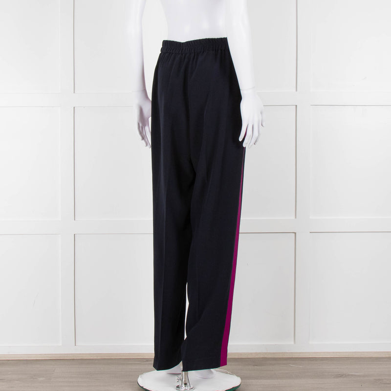 Stella McCartney Navy Blue Pink Side Stripe Silk Trousers