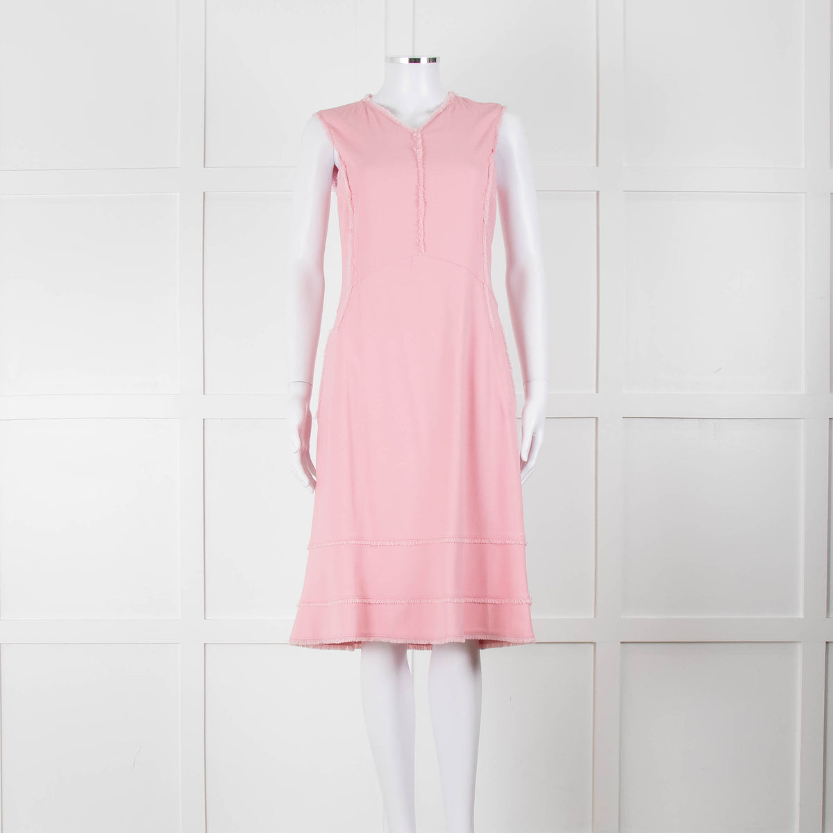 Altuzarra Pink Sleeveless Shift Dress with Fringed Trims