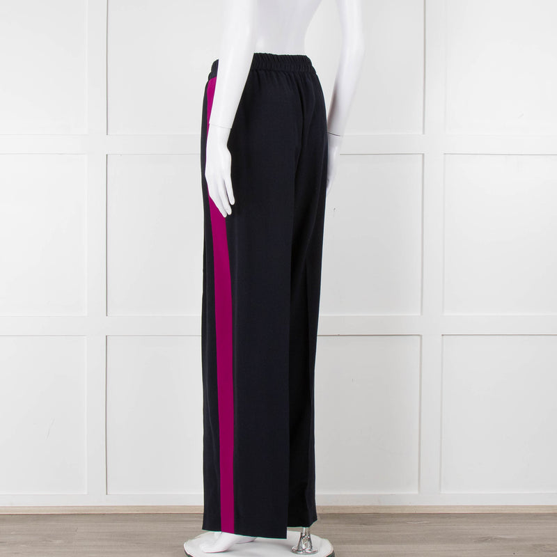 Stella McCartney Navy Blue Pink Side Stripe Silk Trousers