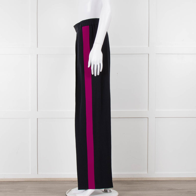 Stella McCartney Navy Blue Pink Side Stripe Silk Trousers