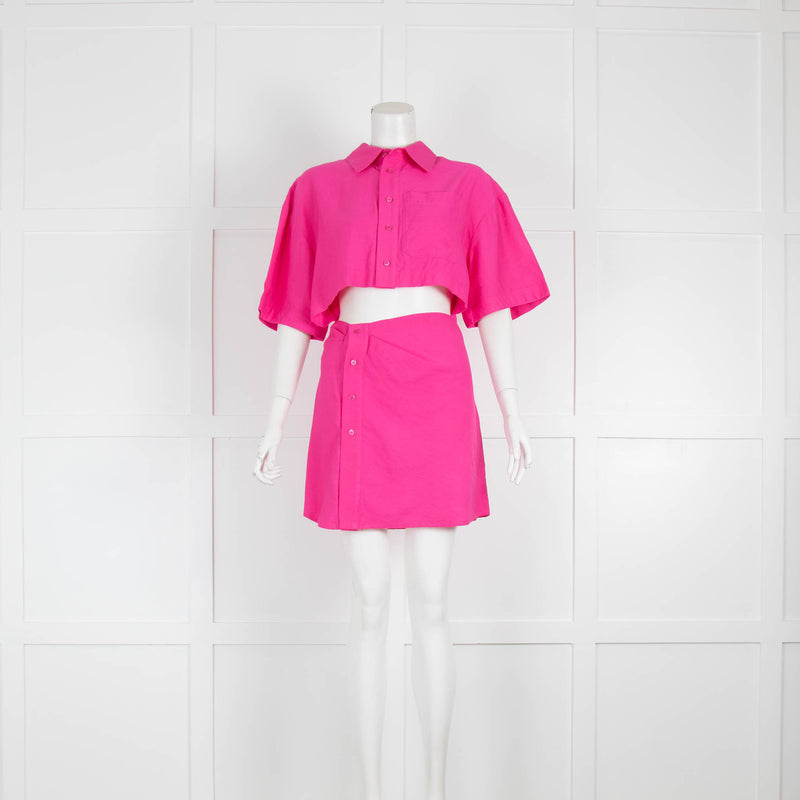 Jacquemus Fuchsia Pink Button Up Front Short Sleeve Mini Dress