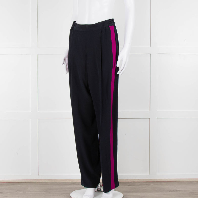 Stella McCartney Navy Blue Pink Side Stripe Silk Trousers