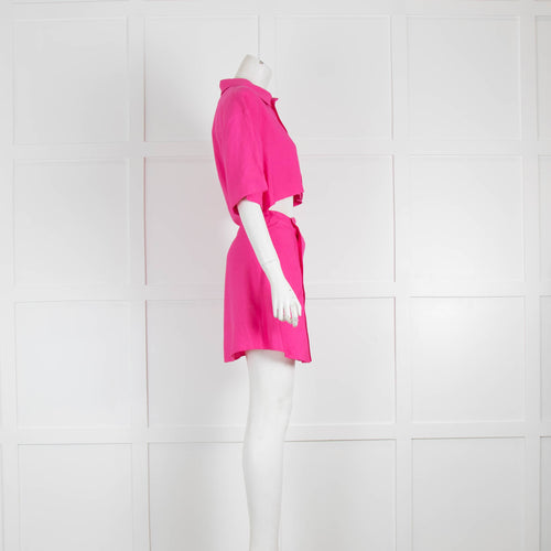 Jacquemus Fuchsia Pink Button Up Front Short Sleeve Mini Dress