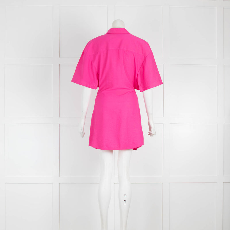 Jacquemus Fuchsia Pink Button Up Front Short Sleeve Mini Dress