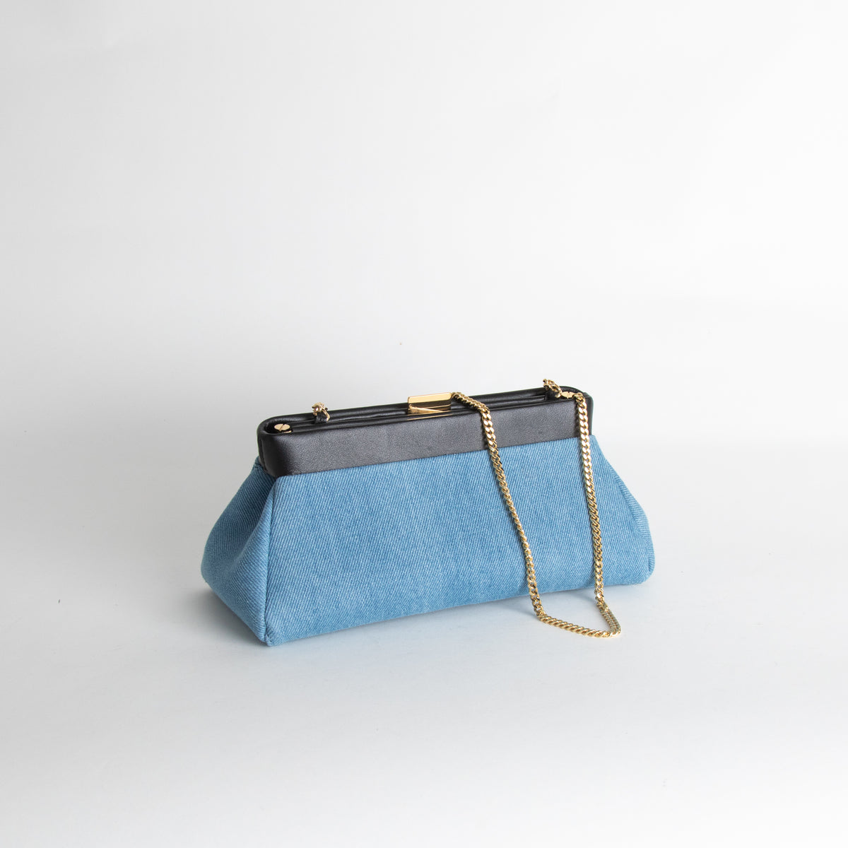 Demellier Pale Blue Denim Cannes Slim Clutch Bag