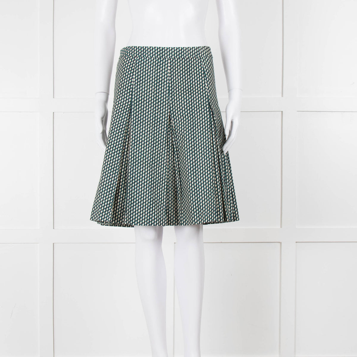 Marni Green Cream Geometric Print Box Pleat Skirt
