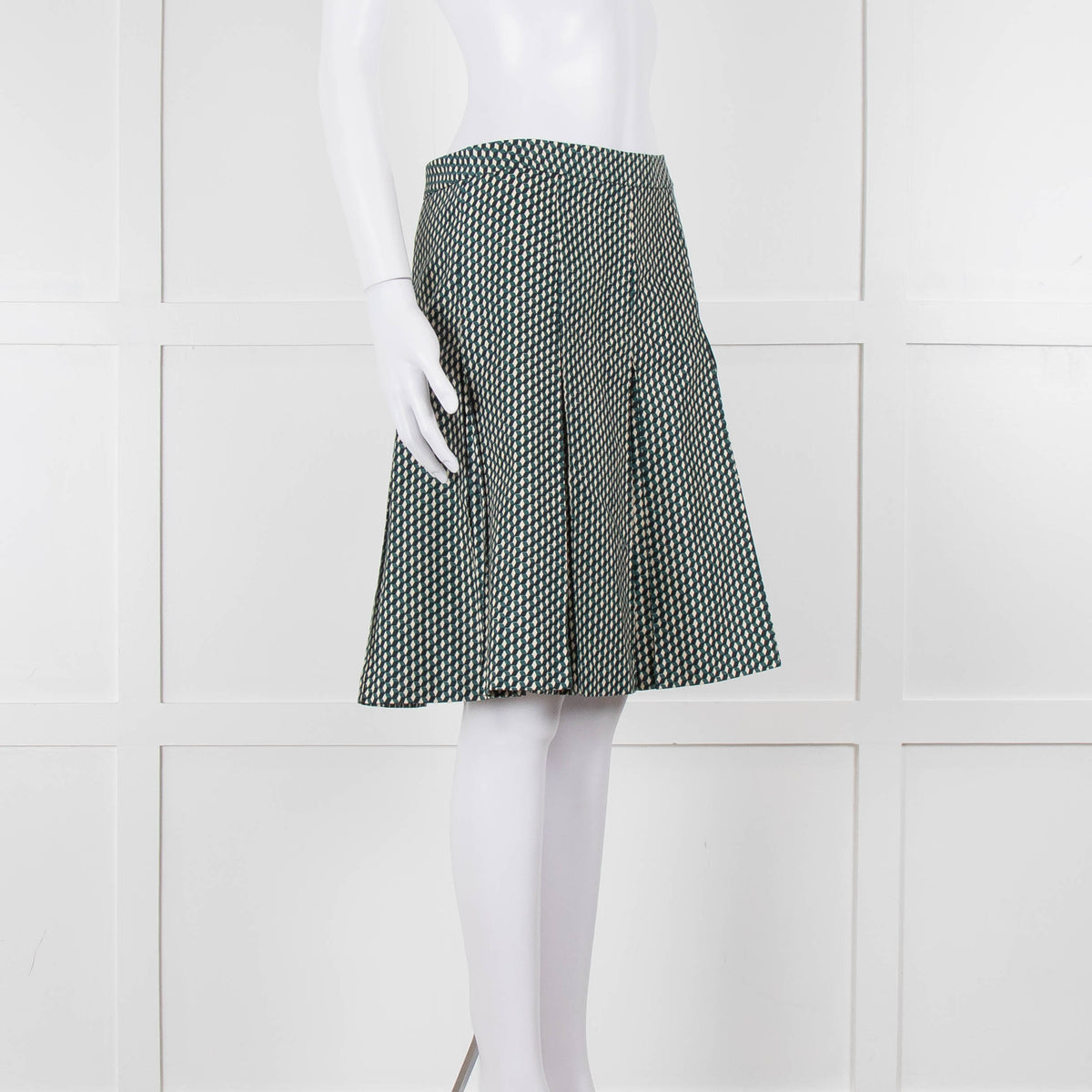 Marni Green Cream Geometric Print Box Pleat Skirt