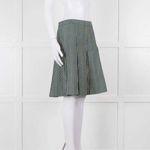 Marni Green Cream Geometric Print Box Pleat Skirt