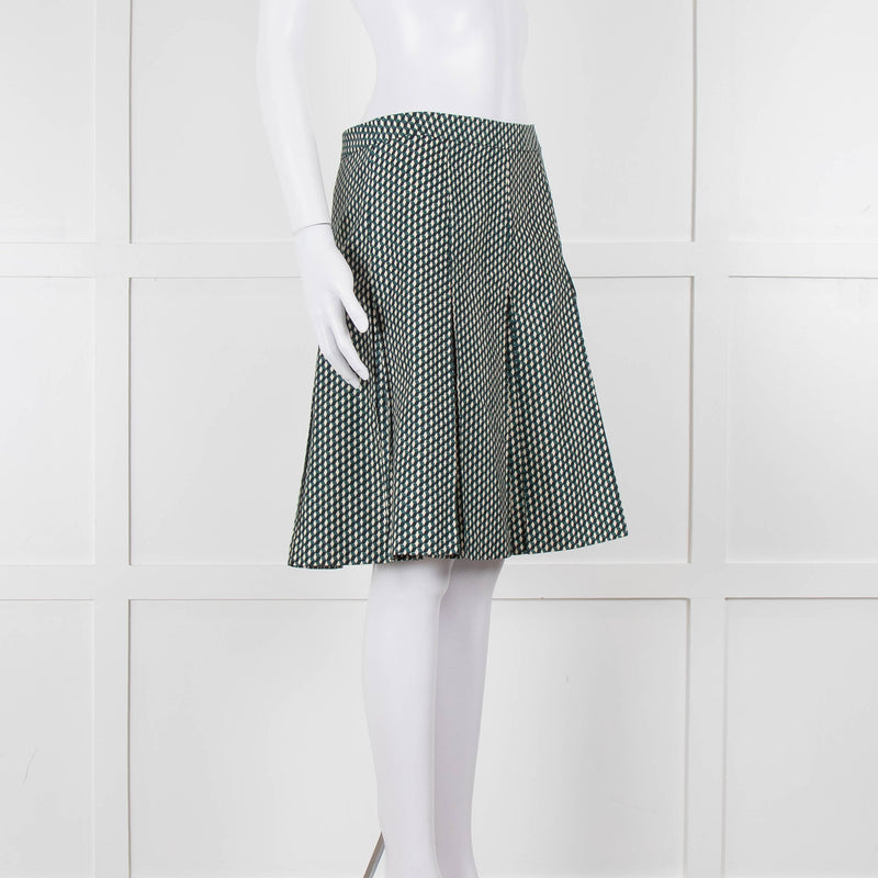 Marni Green Cream Geometric Print Box Pleat Skirt