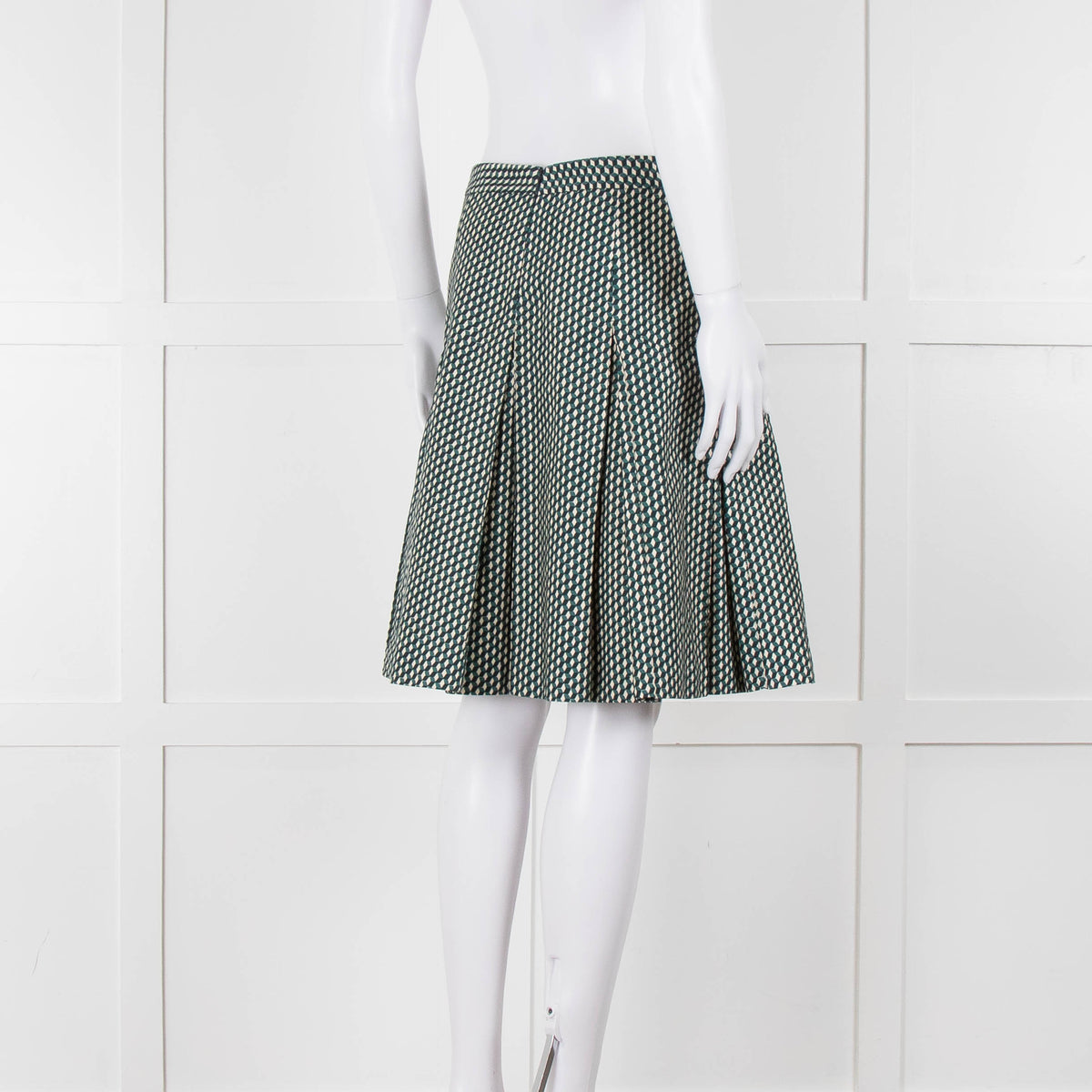 Marni Green Cream Geometric Print Box Pleat Skirt