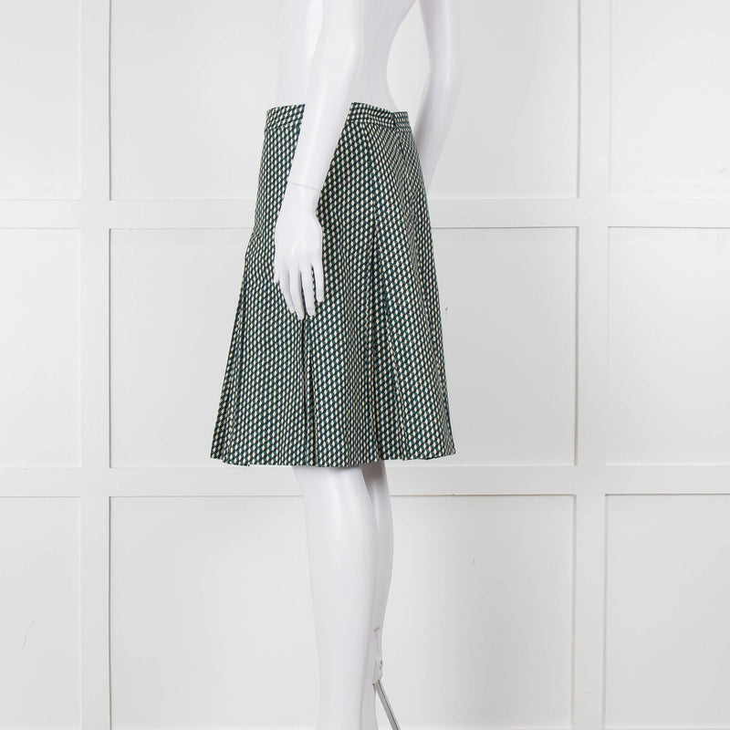 Marni Green Cream Geometric Print Box Pleat Skirt