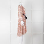 Chloe Misty Pink Floral Chiffon Midi Dress with Belted Waist