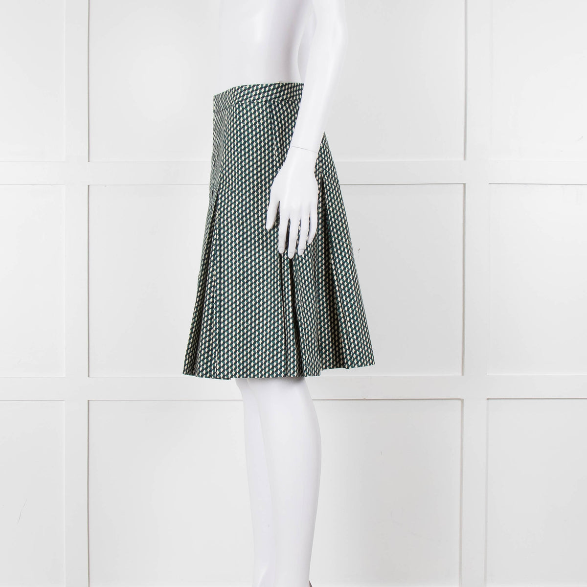 Marni Green Cream Geometric Print Box Pleat Skirt