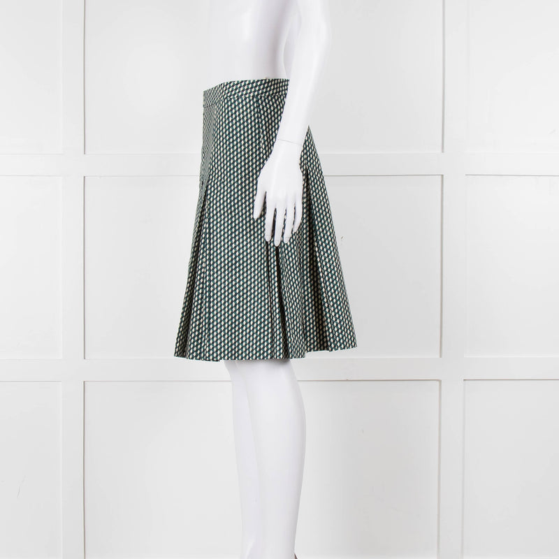 Marni Green Cream Geometric Print Box Pleat Skirt