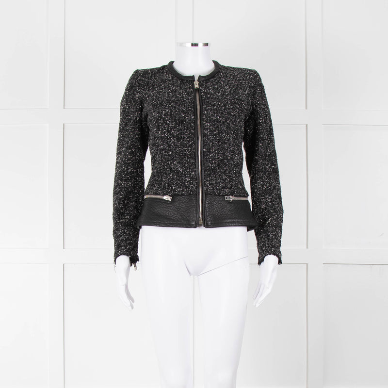Iro Black Boucle Jacket with Leather Trim
