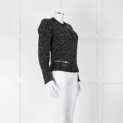 Iro Black Boucle Jacket with Leather Trim