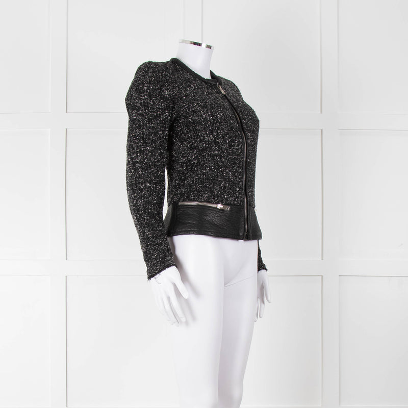 Iro Black Boucle Jacket with Leather Trim