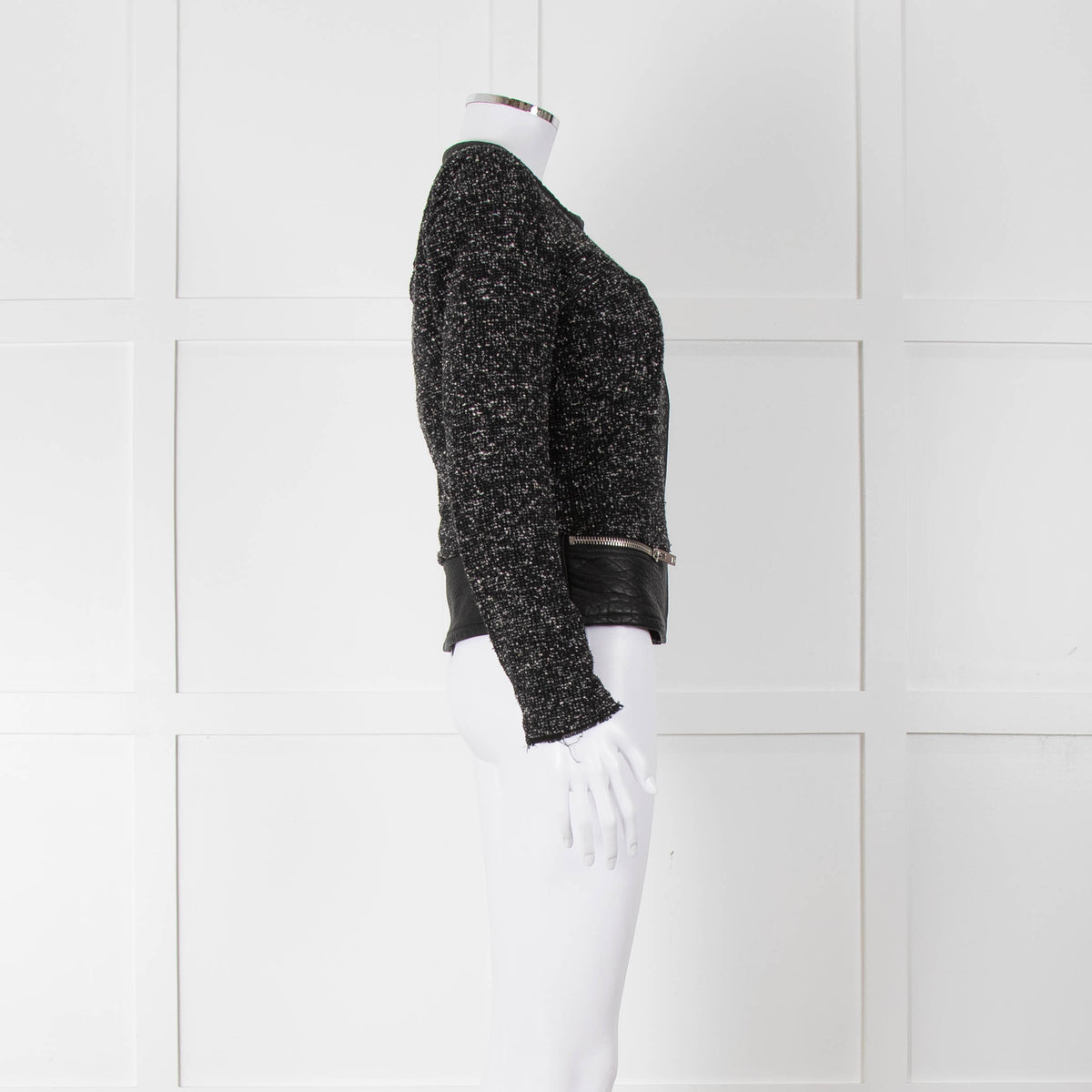 Iro Black Boucle Jacket with Leather Trim