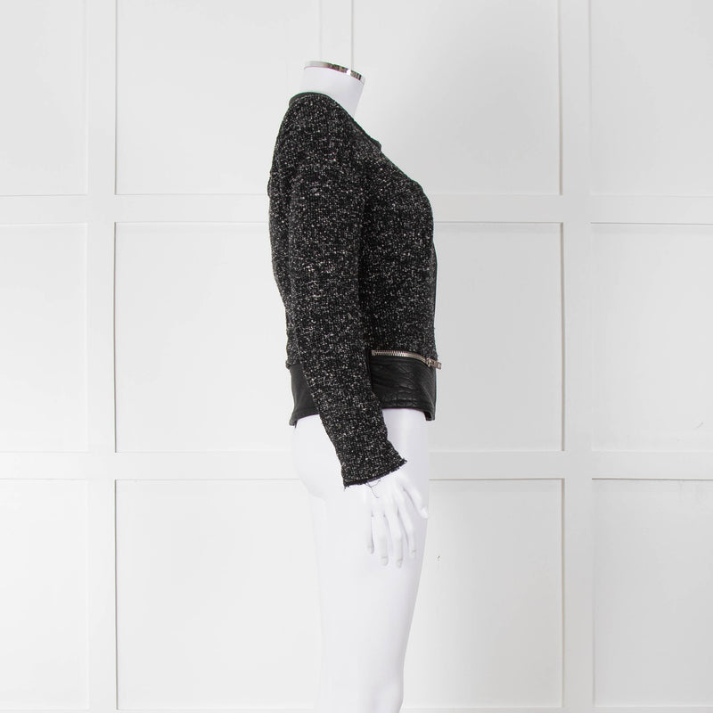 Iro Black Boucle Jacket with Leather Trim