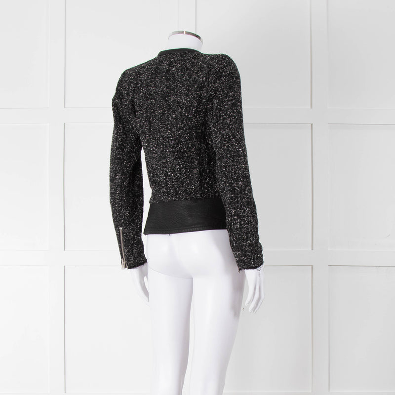 Iro Black Boucle Jacket with Leather Trim