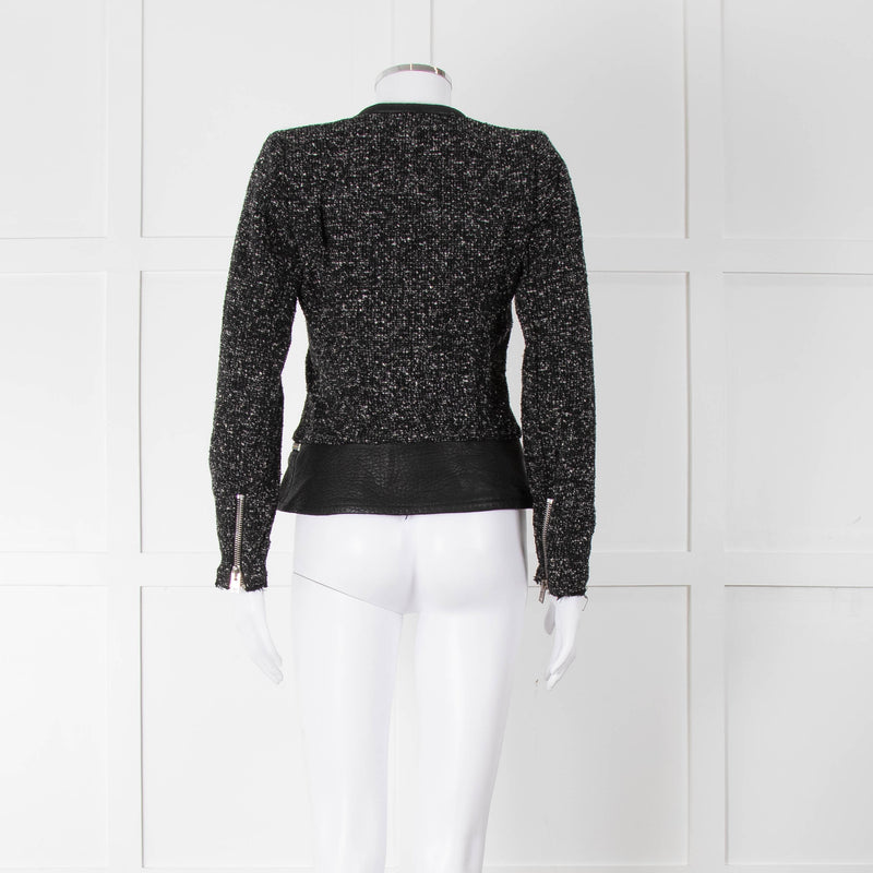 Iro Black Boucle Jacket with Leather Trim