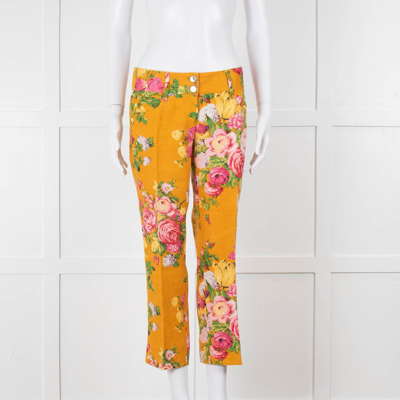 Dolce & Gabbana Yellow Floral Cigarette Trousers