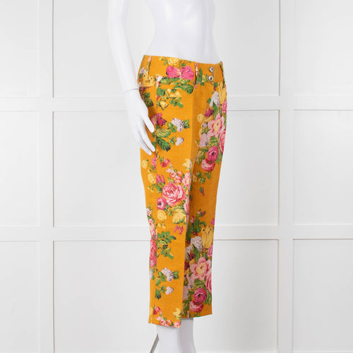 Dolce & Gabbana Yellow Floral Cigarette Trousers