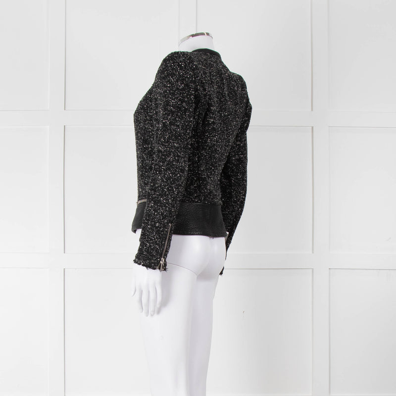Iro Black Boucle Jacket with Leather Trim
