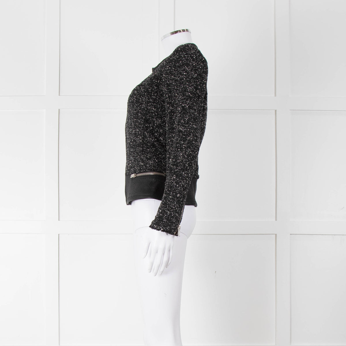 Iro Black Boucle Jacket with Leather Trim