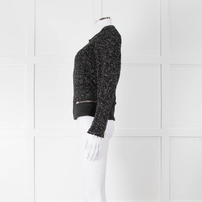 Iro Black Boucle Jacket with Leather Trim